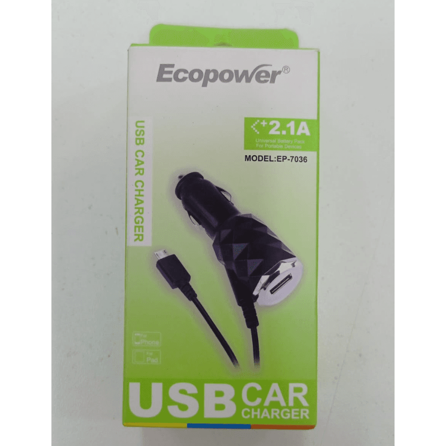 Cargador ECOPOWER EP-7036 P/CARRO/1USB