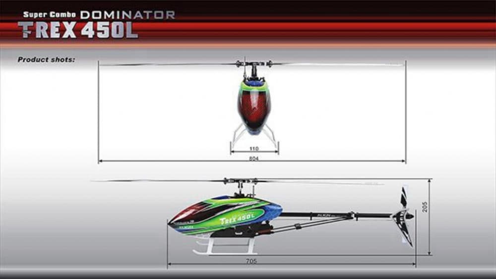 HELICOPTERO ALIGN T-REX 450L DOMINATOR COMBO 3GX FLYBARLESS RH45E10XT