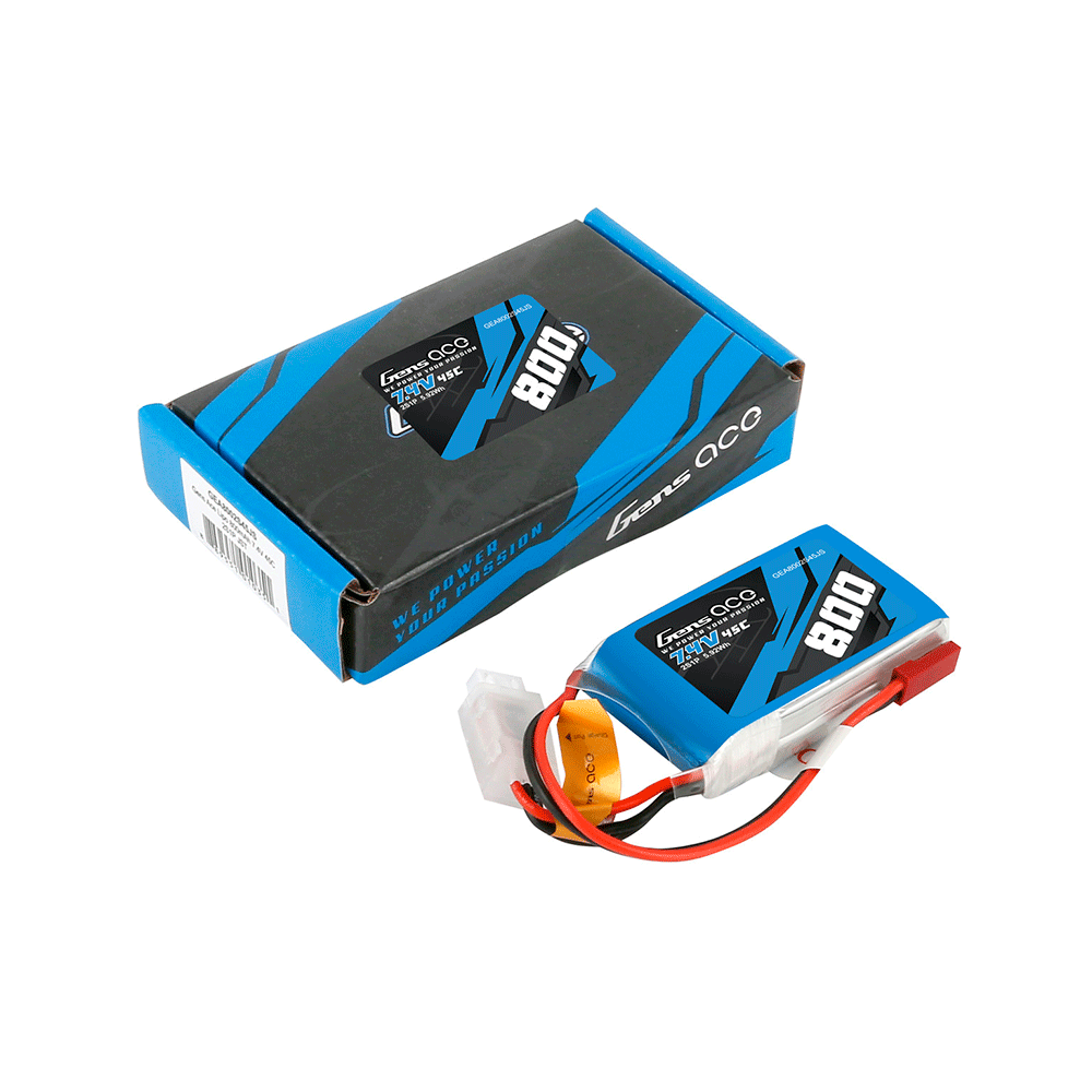 GENS ACE 7.4V 800MAH 45C 2S LIPO JST-SYP PLUG GEA8002S45JS