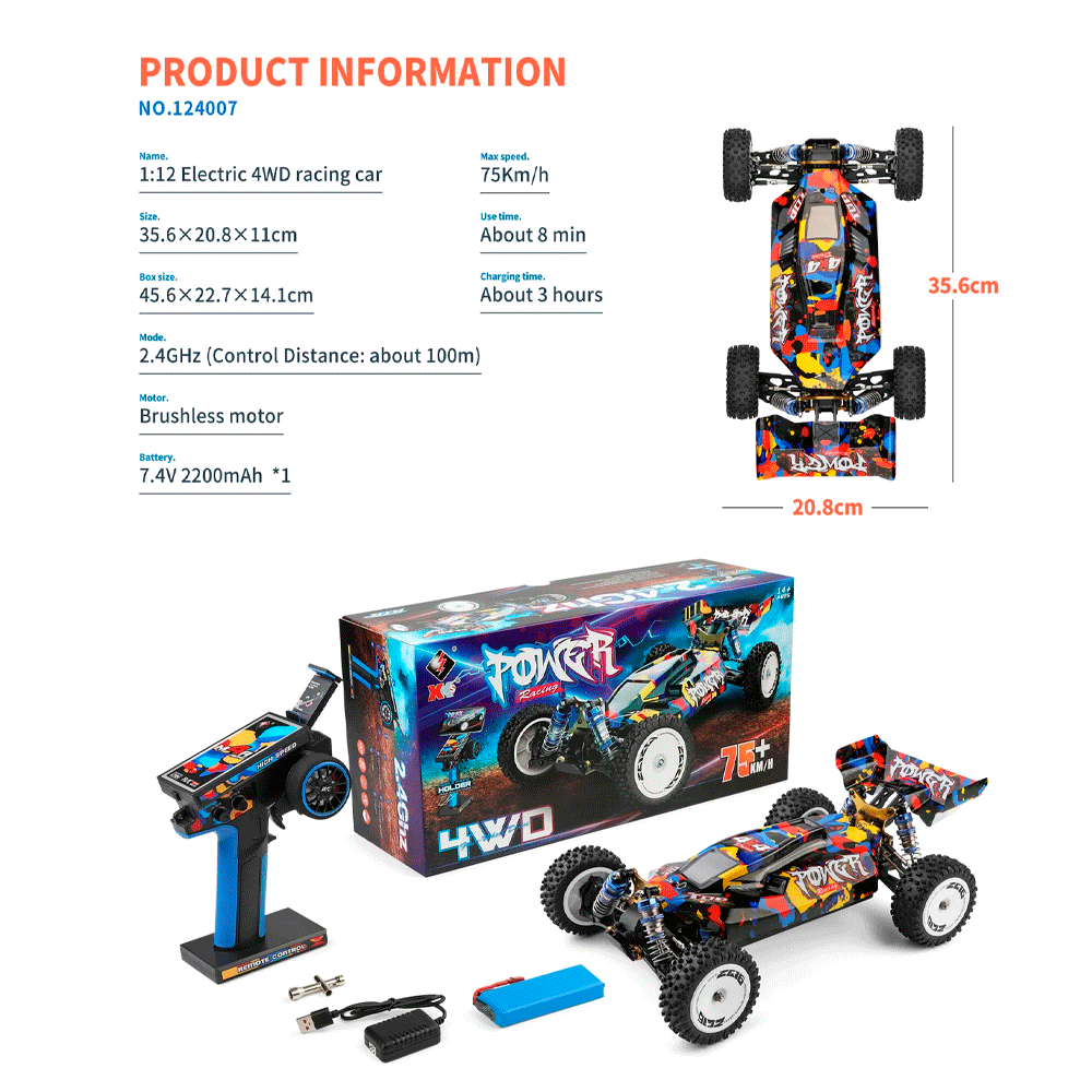 CARRO WLTOYS 1/12 POWER RACING 75KM 4WD 124007