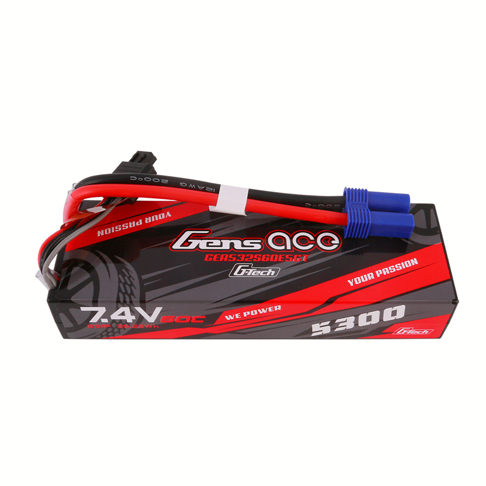GENS ACE 7.4V 5300MAH 60C 2S G-TECH HARDCASE 24# EC5 PLUG (RC CAR) GEA532S60E5GT