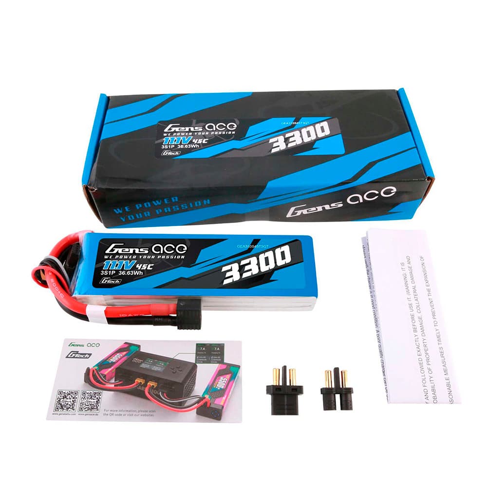GENS ACE 11.1V 3300MAH 45C 3S G-TECH XT60 PLUG EC3/DEANS ADAPTER