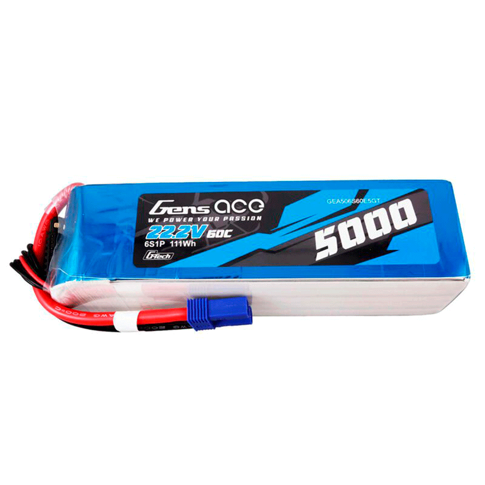 GENS ACE 22.2V 5000MAH 60C 6S G-TECH LIPO EC5 PLUG
