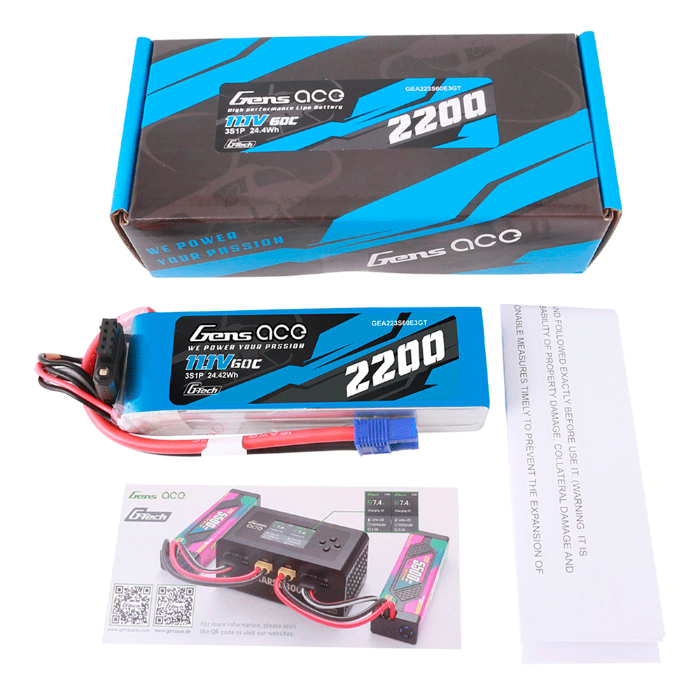GENS ACE 11.1V 2200MAH 60C 3S G-TECH LIPO EC3 PLUG GEA223S60E3GT