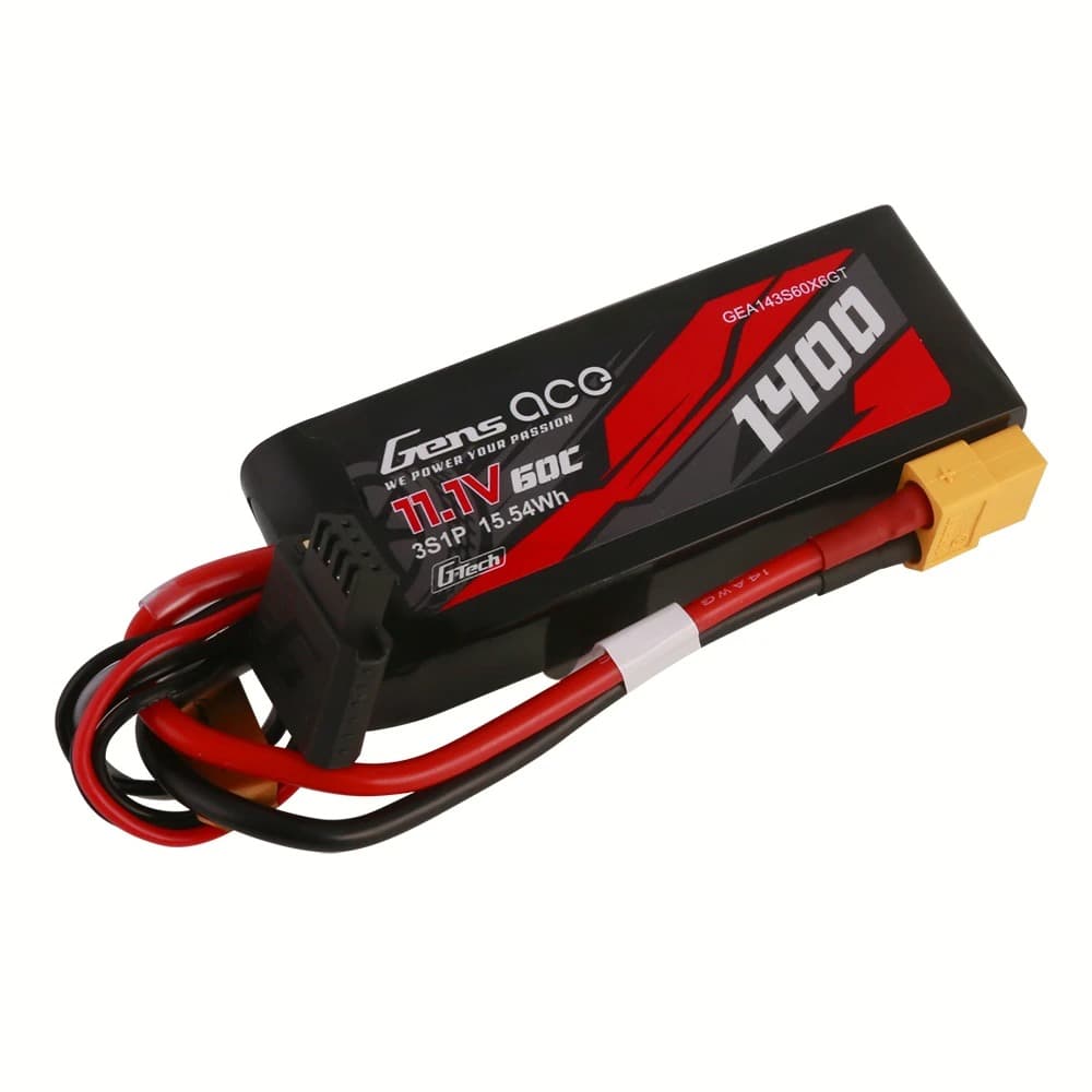 GENS ACE 11.1V 1400MAH 60C 3S LIPO G-TECH XT60 PLUG GEA143S60X6GT