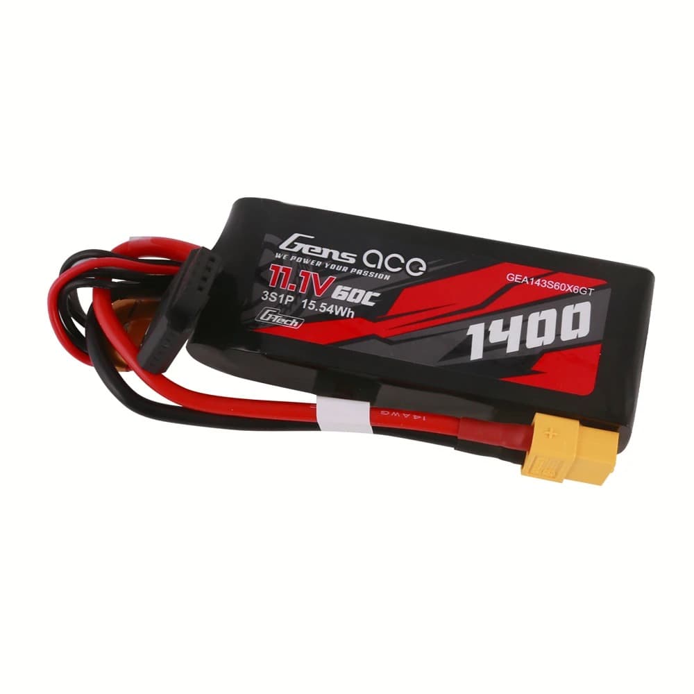 GENS ACE 11.1V 1400MAH 60C 3S LIPO G-TECH XT60 PLUG GEA143S60X6GT
