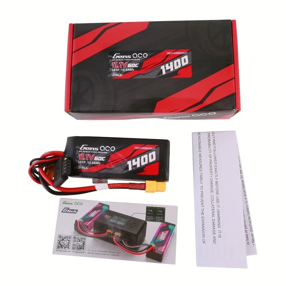 GENS ACE 11.1V 1400MAH 60C 3S LIPO G-TECH XT60 PLUG GEA143S60X6GT