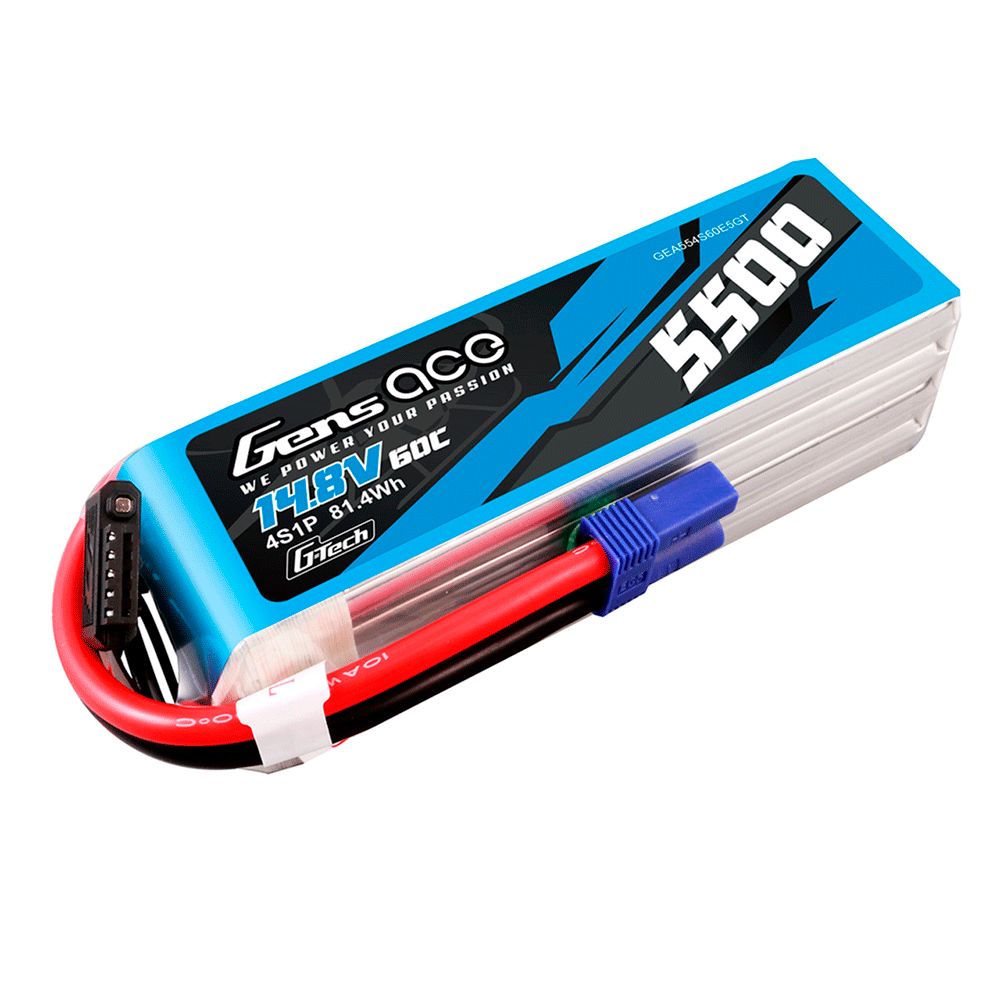 GENS ACE 14.8V 5500MAH 60C 4S G-TECH LIPO EC5 PLUG GEA554S60E5GT
