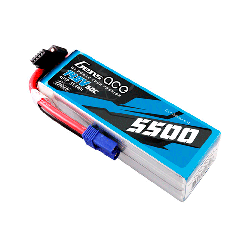 GENS ACE 14.8V 5500MAH 60C 4S G-TECH LIPO EC5 PLUG GEA554S60E5GT