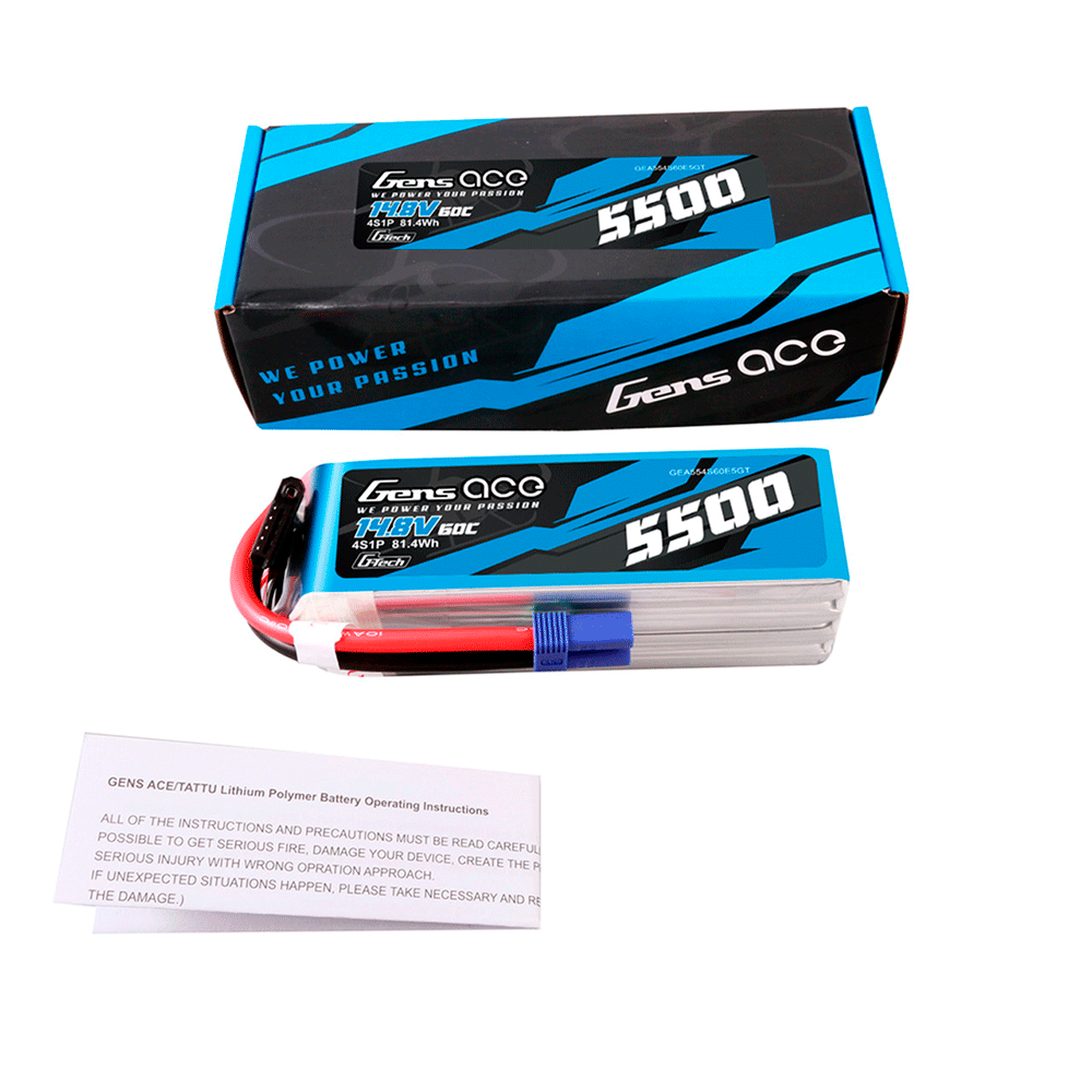 GENS ACE 14.8V 5500MAH 60C 4S G-TECH LIPO EC5 PLUG GEA554S60E5GT