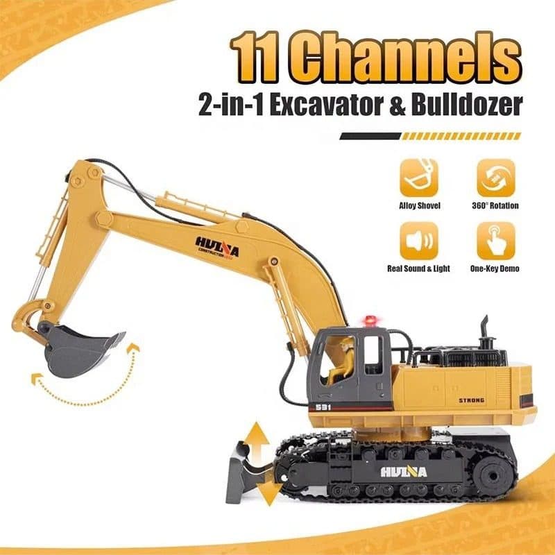ESCAVADEIRA HUINA 1/16 con ESTEIRA 2IN1 BULLDOZER 11CH 1531