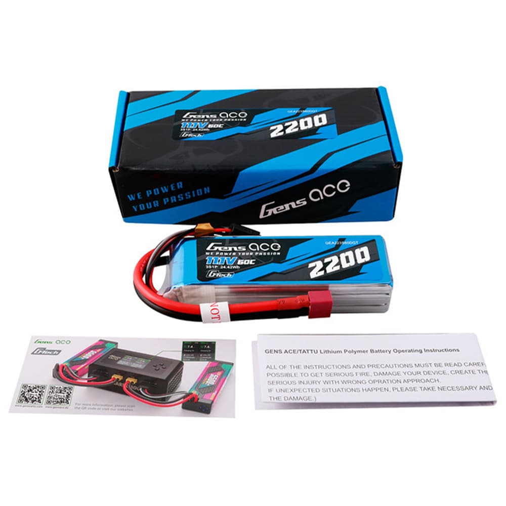 GENS ACE 11.1V 2200MAH 60C 3S G-TECH LIPO DEANS PLUG GEA223S60DGT