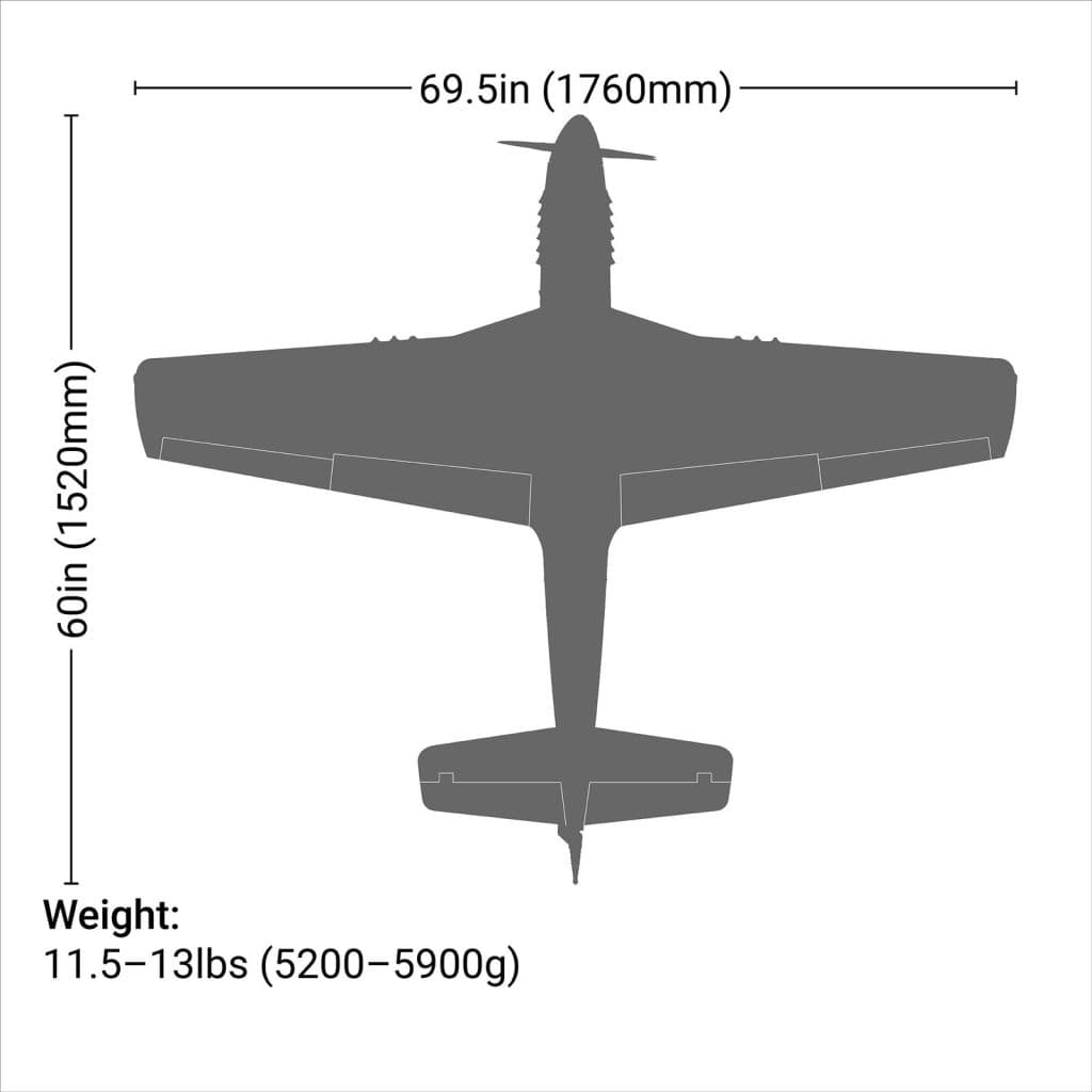 AVIÃO HANGAR P-51D MUSTANG 20CC ARF 69.5" con RETRÁTIL HAN2820BR