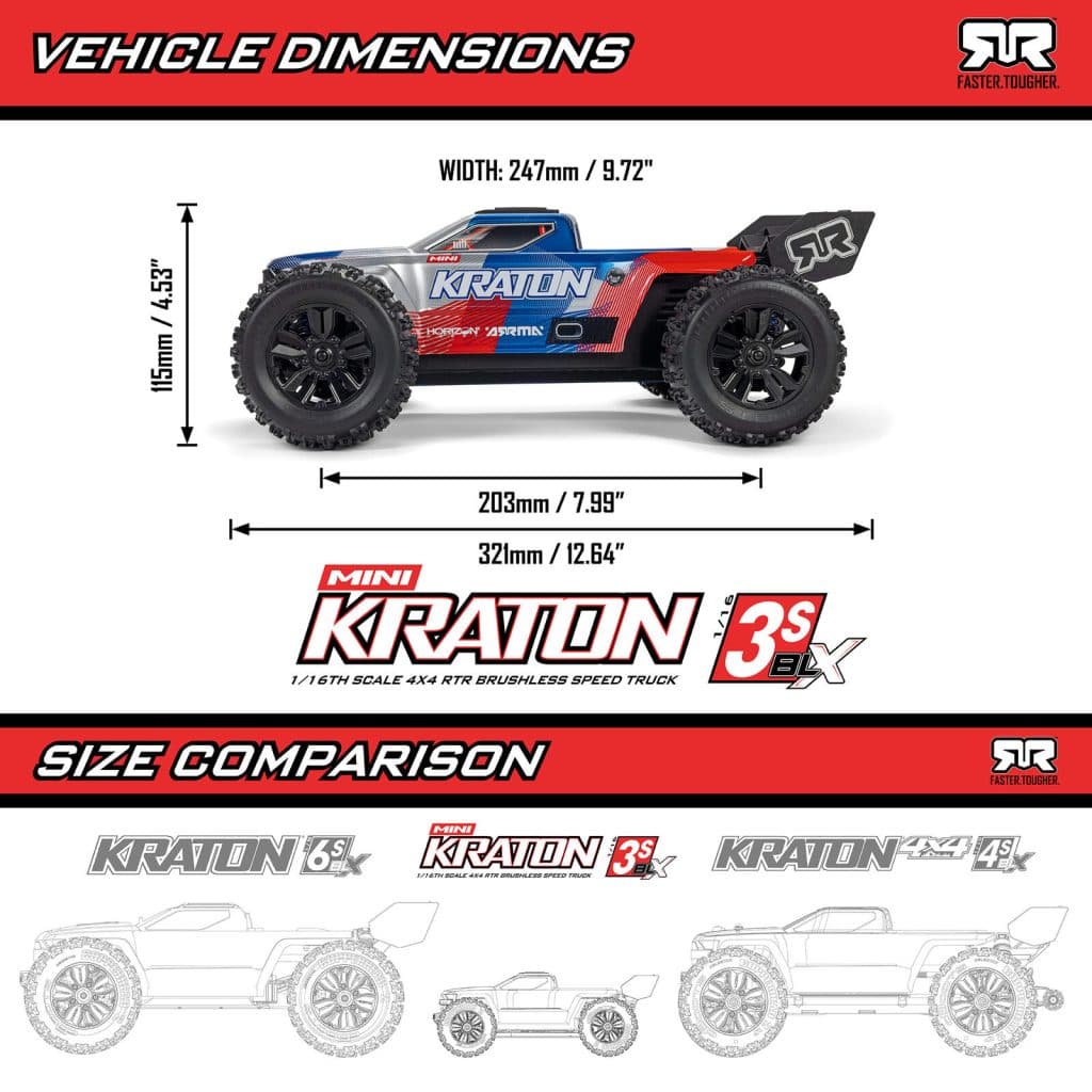CARRO ARRMA 1/16 MINI KRATON 3S 4WD RTR Azul ARA2508ST1
