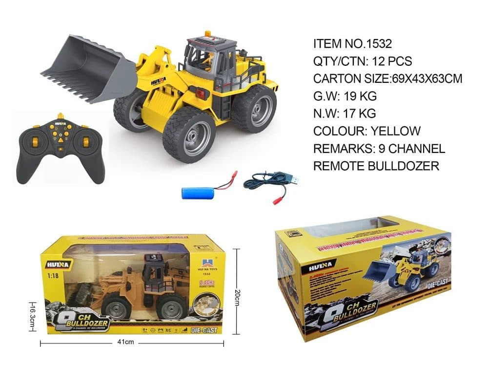 CAMINHAO HUINA 1/18 TRATOR BULLDOZER 9CH 1532