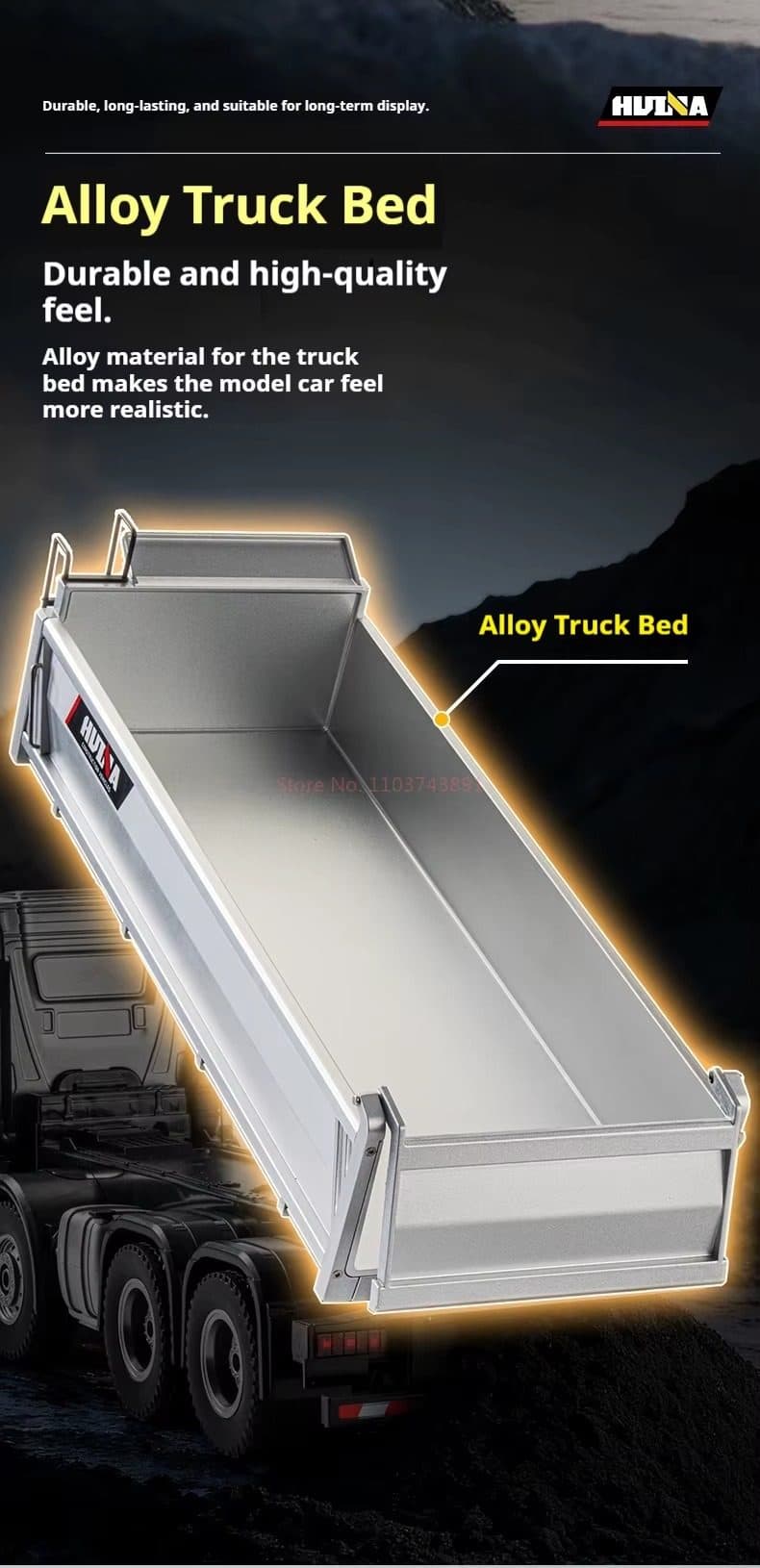 CAMINHAO HUINA 1/14 RC DUMP TRUCK BASCULANTE 12CH SILVER 1536 PRO