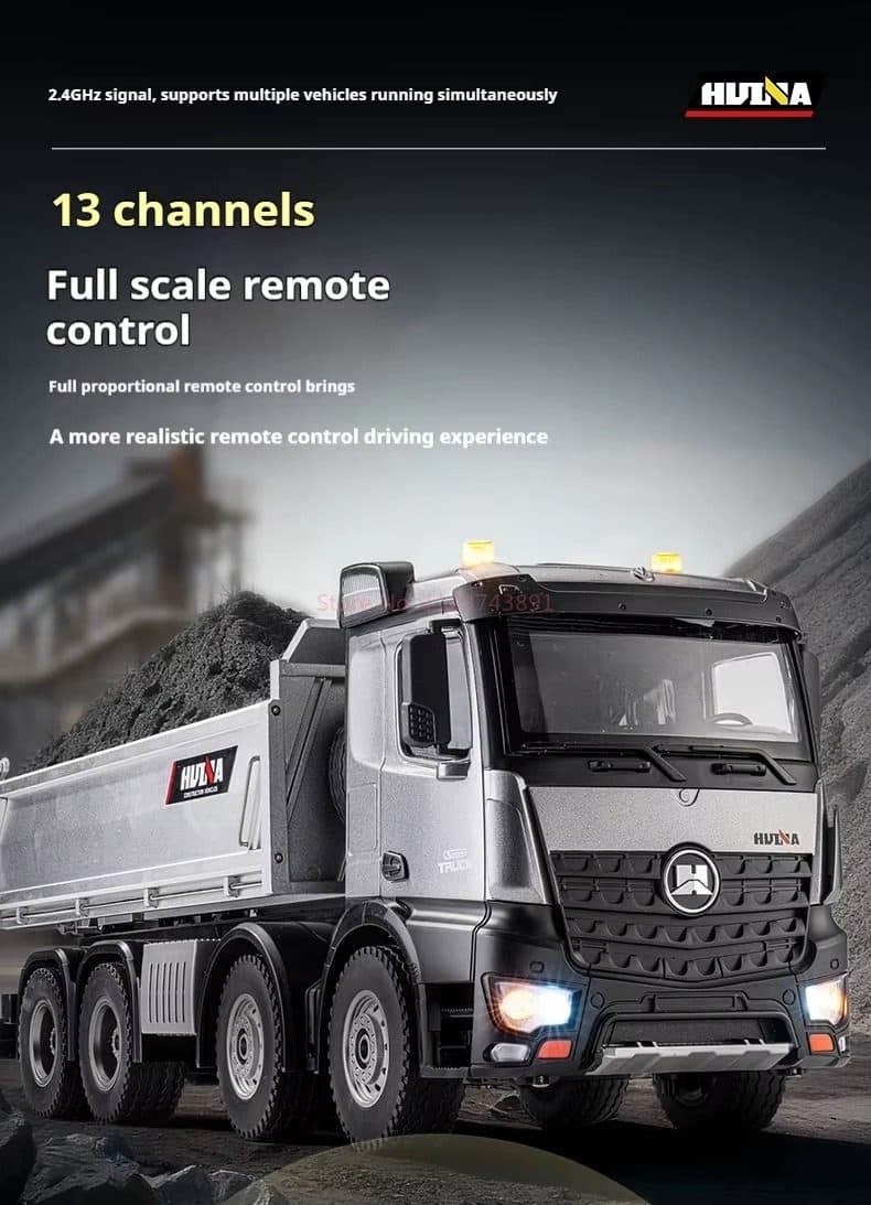 CAMINHAO HUINA 1/14 RC DUMP TRUCK BASCULANTE 12CH SILVER 1536 PRO