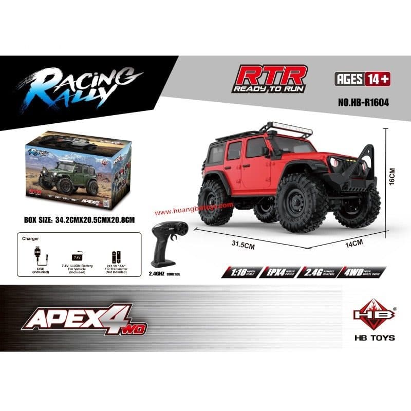 CARRO HB TOYS 1/16 JEEP RUBICON 10KM 4WD RED HB-R1604