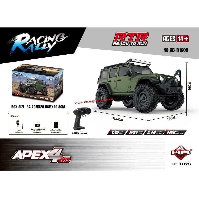 CARRO HB TOYS 1/16 JEEP RUBICON 10KM 4WD GREEN HB-R1605