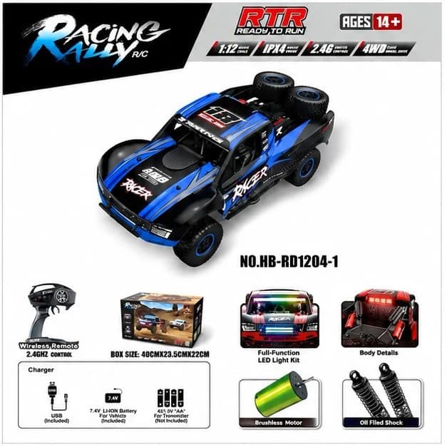 CARRO HB TOYS 1/12 UDR RACING RALLY 40KM 4WD BLUE HB-RD1204